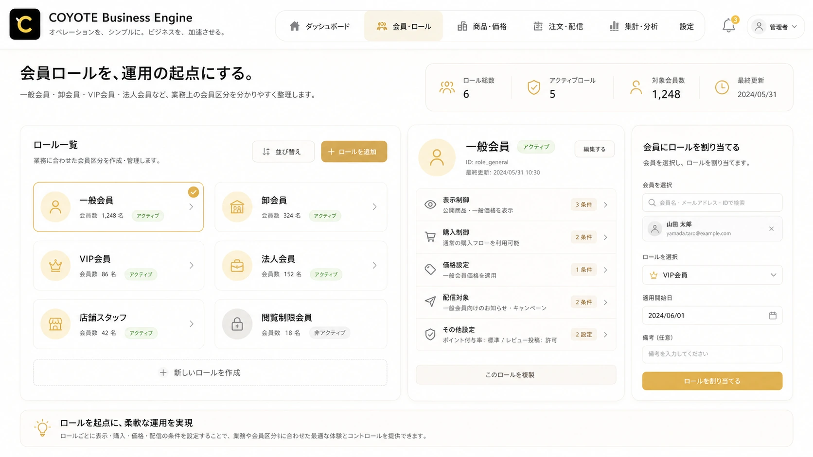 会員ロール管理画面のイメージ